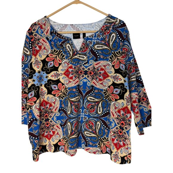 Rafaella 2X Women's Paisley Print Tunic Top With Grommet Neckline - Multicolor - Picture 2 of 5